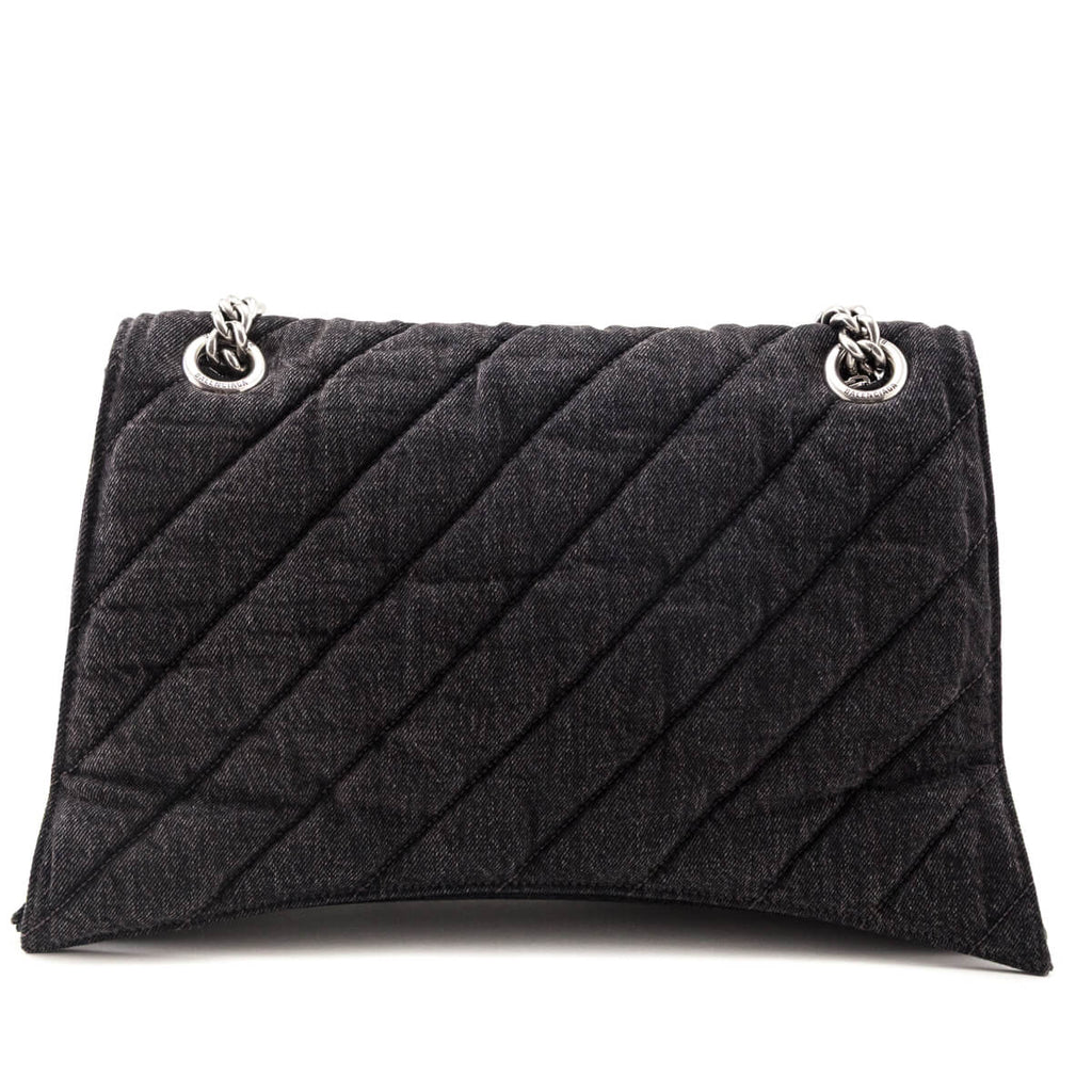 Balenciaga Black Washed Denim Quilted Large Crush Chain Bag