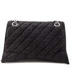Balenciaga Black Washed Denim Quilted Large Crush Chain Bag