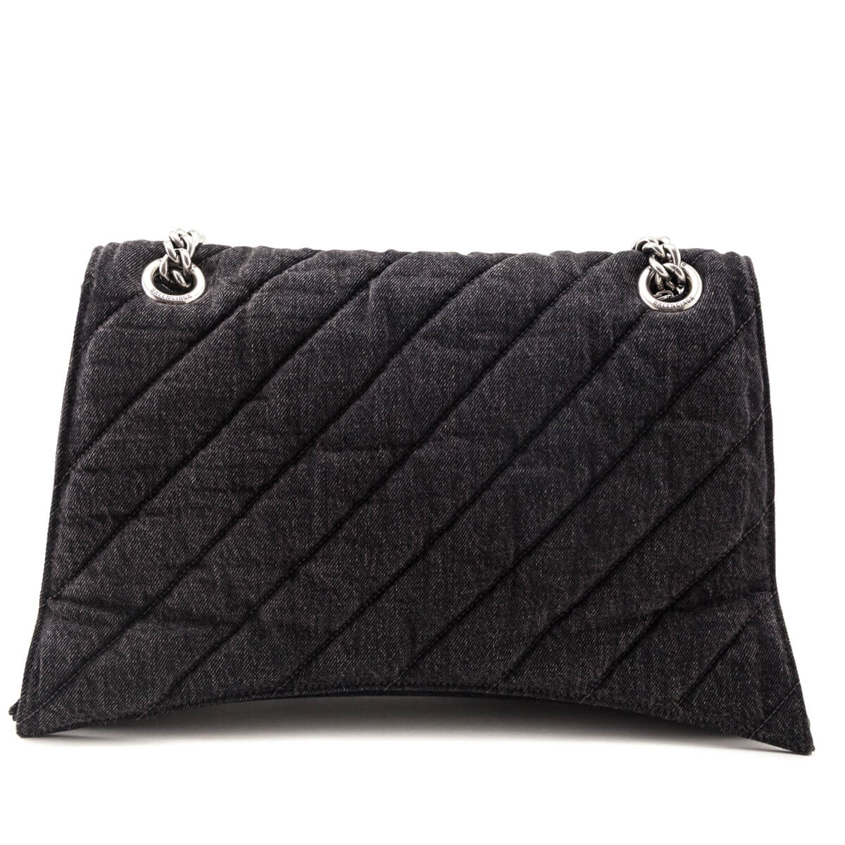 Balenciaga Black Washed Denim Quilted Large Crush Chain Bag