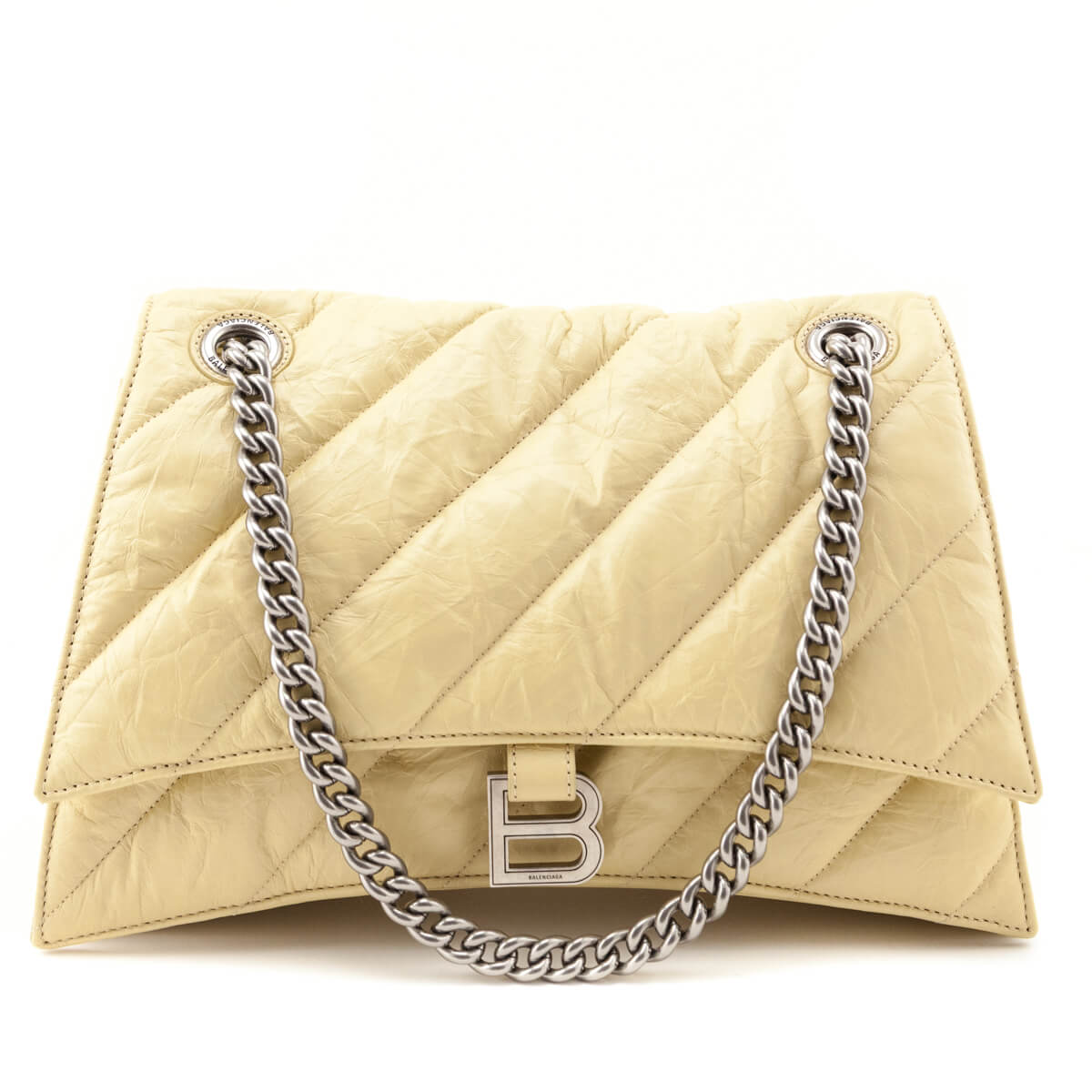 Balenciaga Butter Yellow Crushed Calfskin Quilted Medium Crush Chain Bag