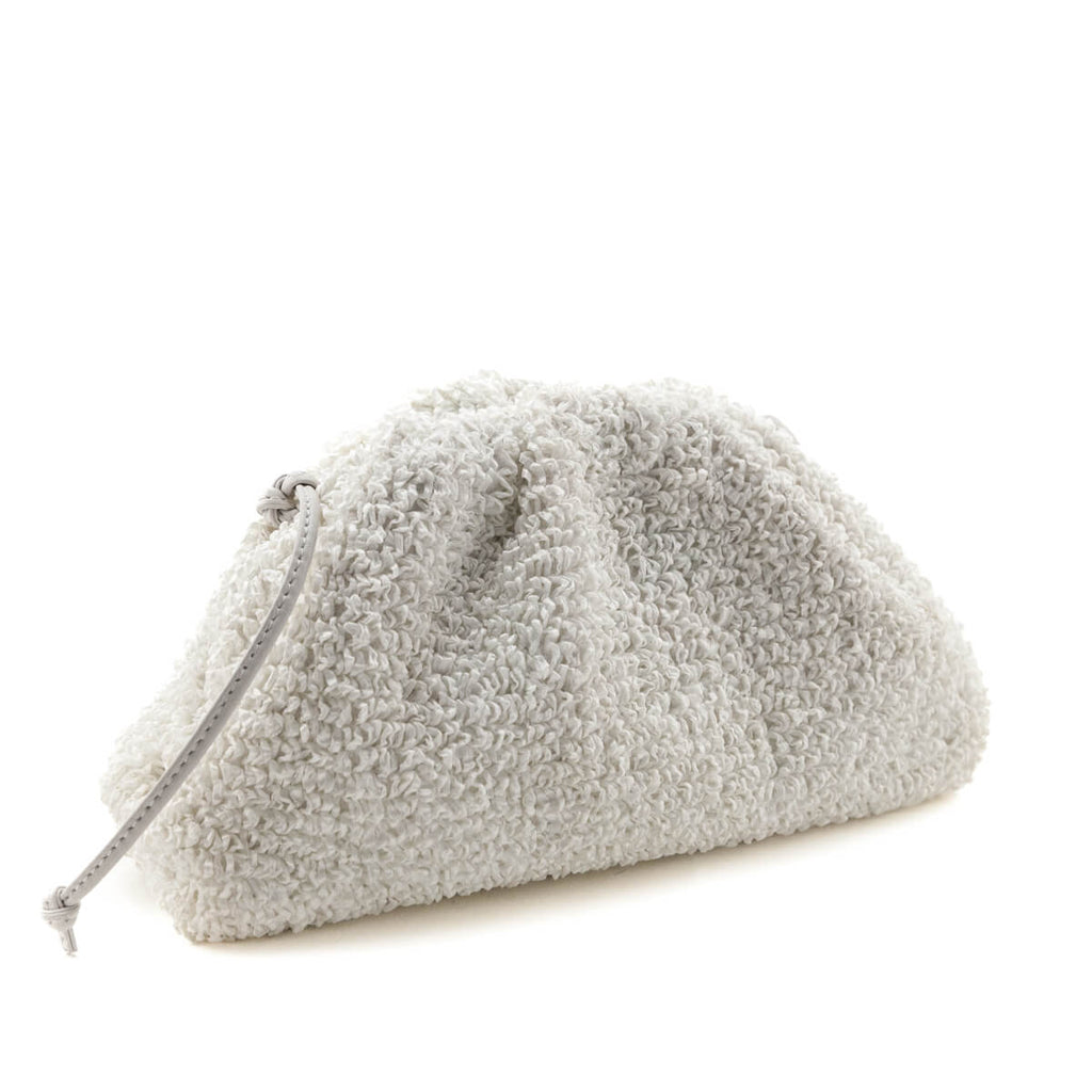 Bottega Veneta White Chalk Boucle Curly Raffia The Mini Pouch