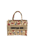 Christian Dior Beige Floral Embroidered Canvas Book Tote Medium