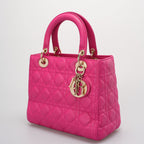 Christian Dior Pink Lady Dior in Cannage Lambskin Leather with Gold Hardware Medium