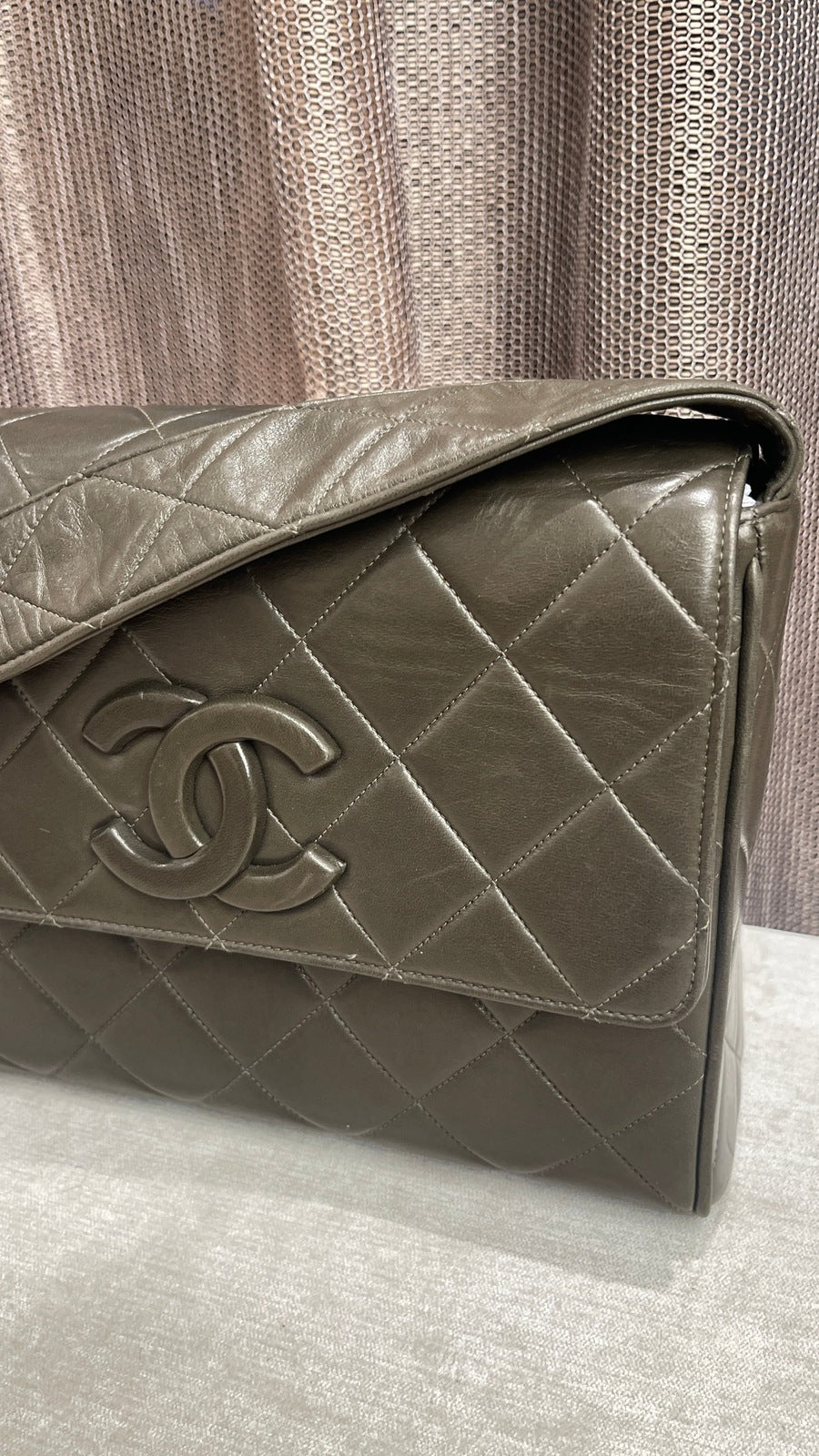 Chanel Vintage Lambskin Olive Green Crossbody Bag