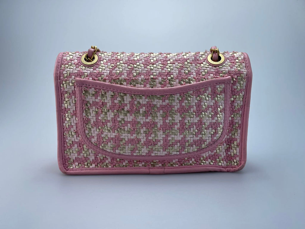Chanel Classic Single Flap Bag Pink Woven 23C Gold Hardware