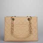 Chanel Beige Grand Shopping Tote Beige GST Bag in Caviar Leather with Gold Hardware