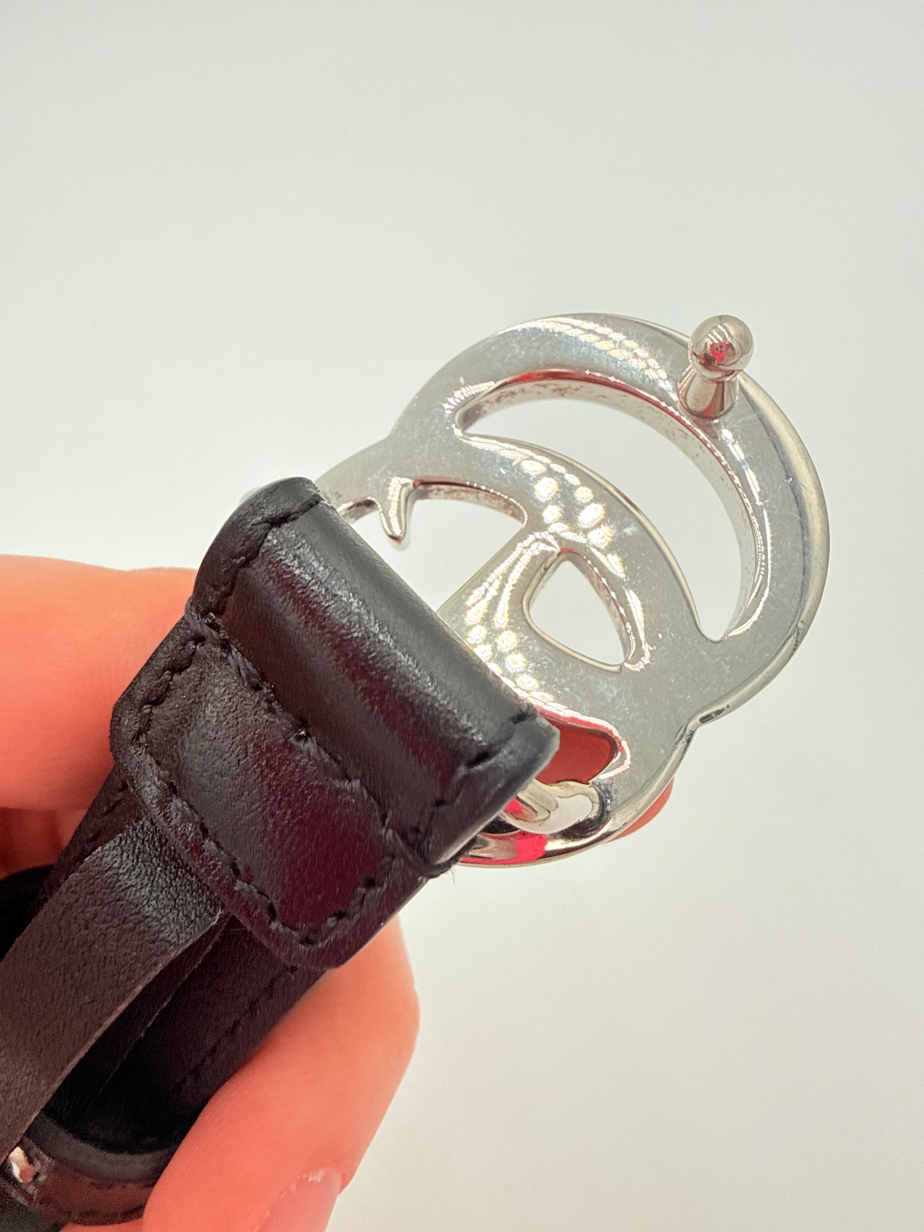 Belt Luxury Designer By Gucci In Black & Silver