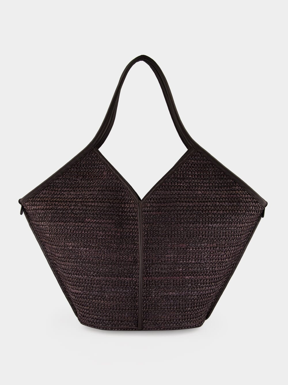 Dark Brown Calella Raffia Leather-Trimmed Tote Bag