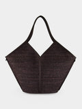 Dark Brown Calella Raffia Leather-Trimmed Tote Bag