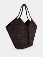Dark Brown Calella Raffia Leather-Trimmed Tote Bag