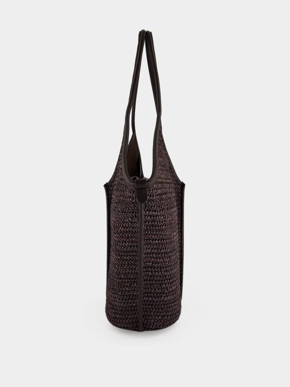 Dark Brown Calella Raffia Leather-Trimmed Tote Bag