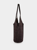 Dark Brown Calella Raffia Leather-Trimmed Tote Bag