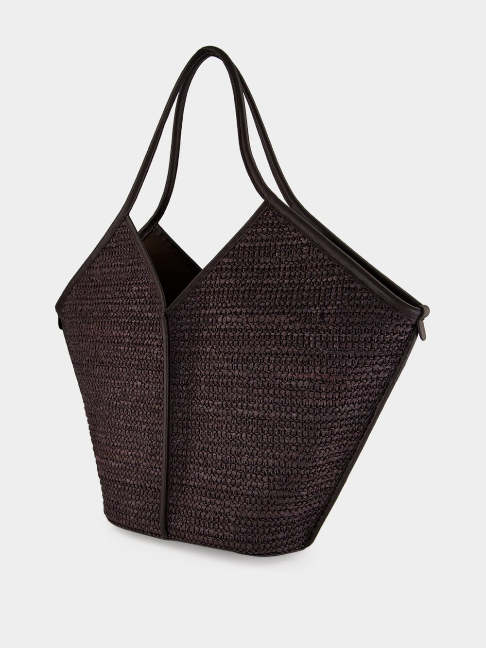 Dark Brown Calella Raffia Leather-Trimmed Tote Bag