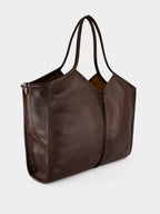 Dark Brown Calella Medium Grainy Leather Tote Bag