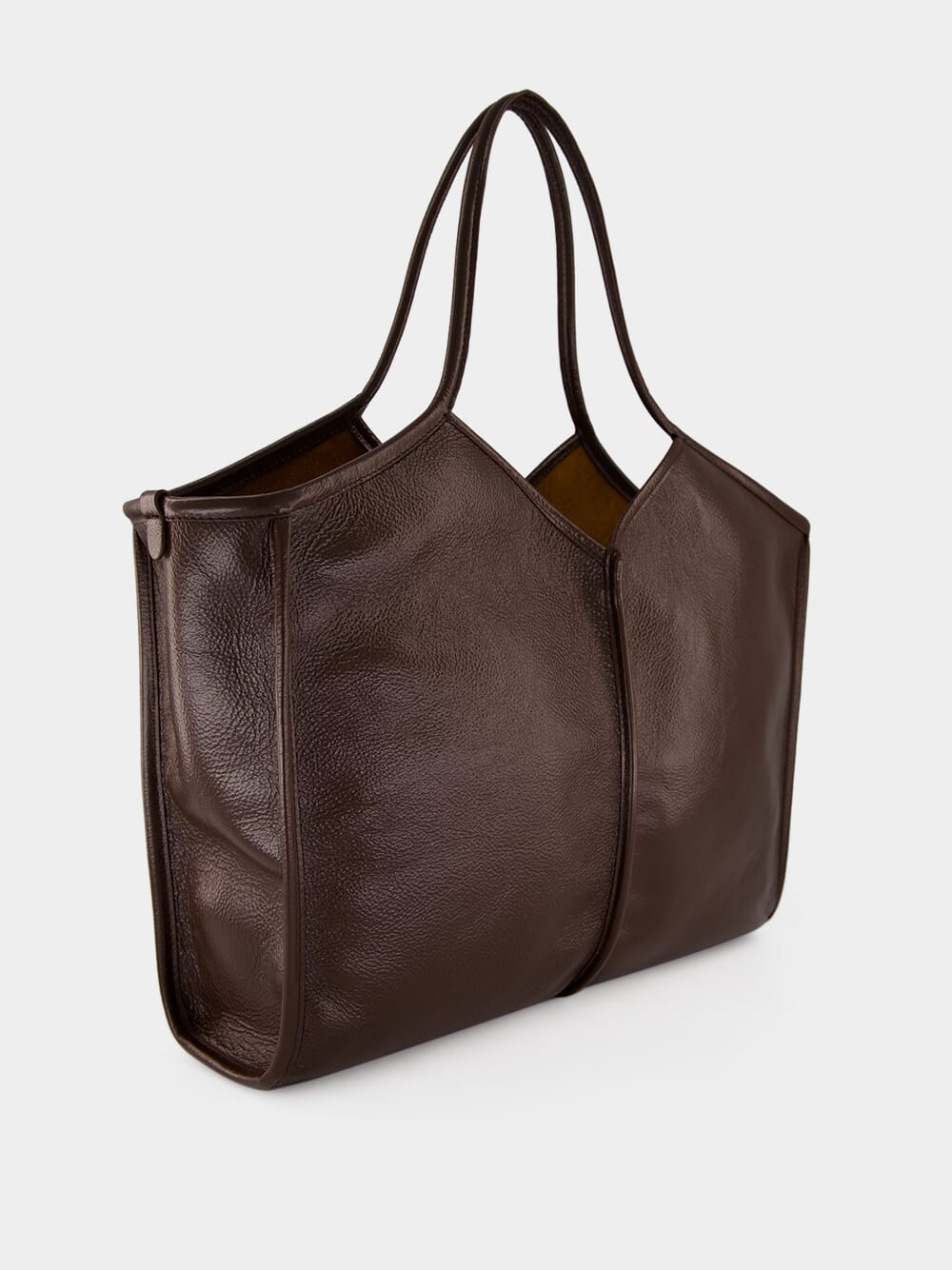 Dark Brown Calella Medium Grainy Leather Tote Bag
