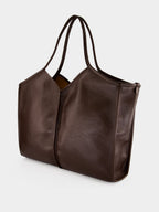 Dark Brown Calella Medium Grainy Leather Tote Bag