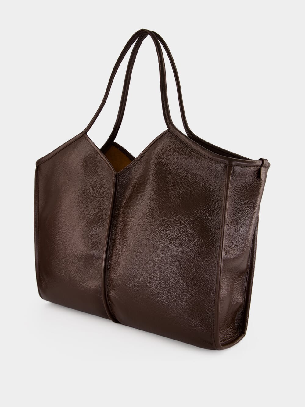 Dark Brown Calella Medium Grainy Leather Tote Bag