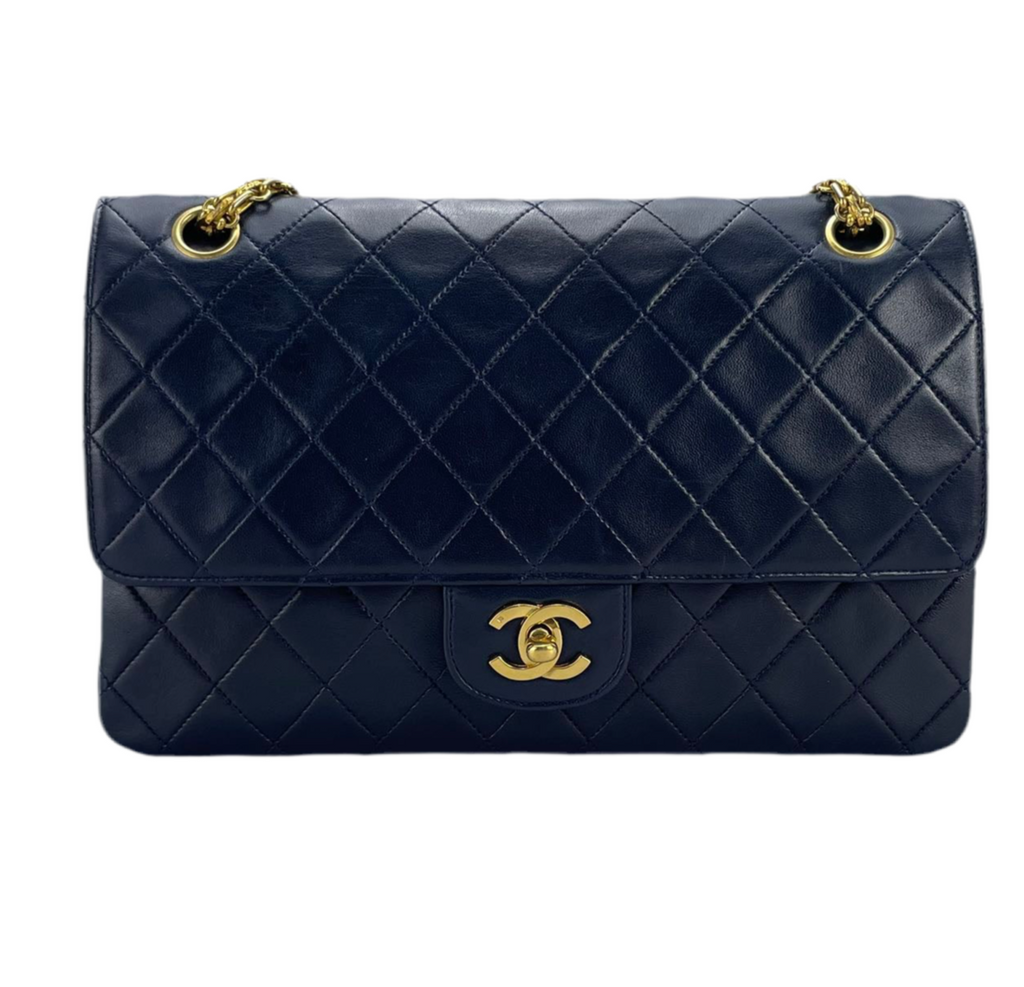 Chanel Black Vintage Medium Classic Double Flap Bag with 24K Gold Hardware
