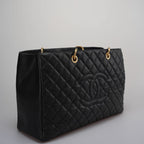Chanel Large Grand Shopping Tote Black GST Bag in Caviar Leather with Gold Hardware