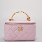 Chanel Vanity Case Pink Quilted Lambskin with Crystal Handle from 2024
