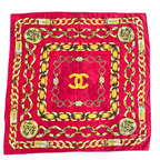 Chanel CC Red & Gold Chain Motif Silk Scarf
