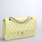Chanel Medium Classic Double Flap Bag In Pastel Butter Yellow Color With Silver Hardware