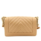 Chanel Beige Calfskin Chevron Quilted Medium Boy Flap