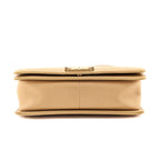 Chanel Beige Calfskin Chevron Quilted Medium Boy Flap