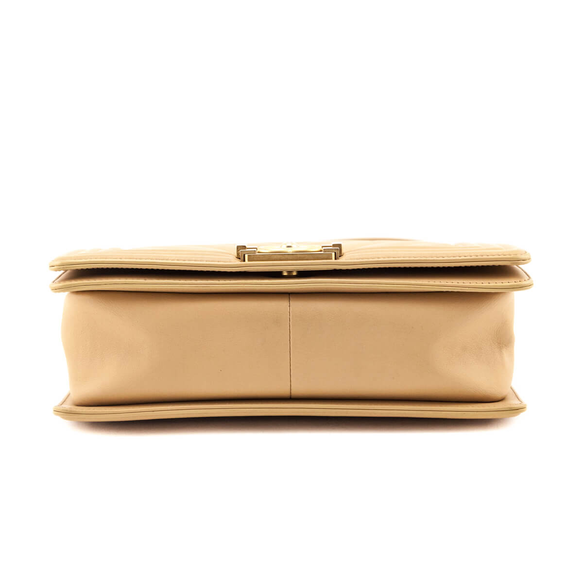 Chanel Beige Calfskin Chevron Quilted Medium Boy Flap