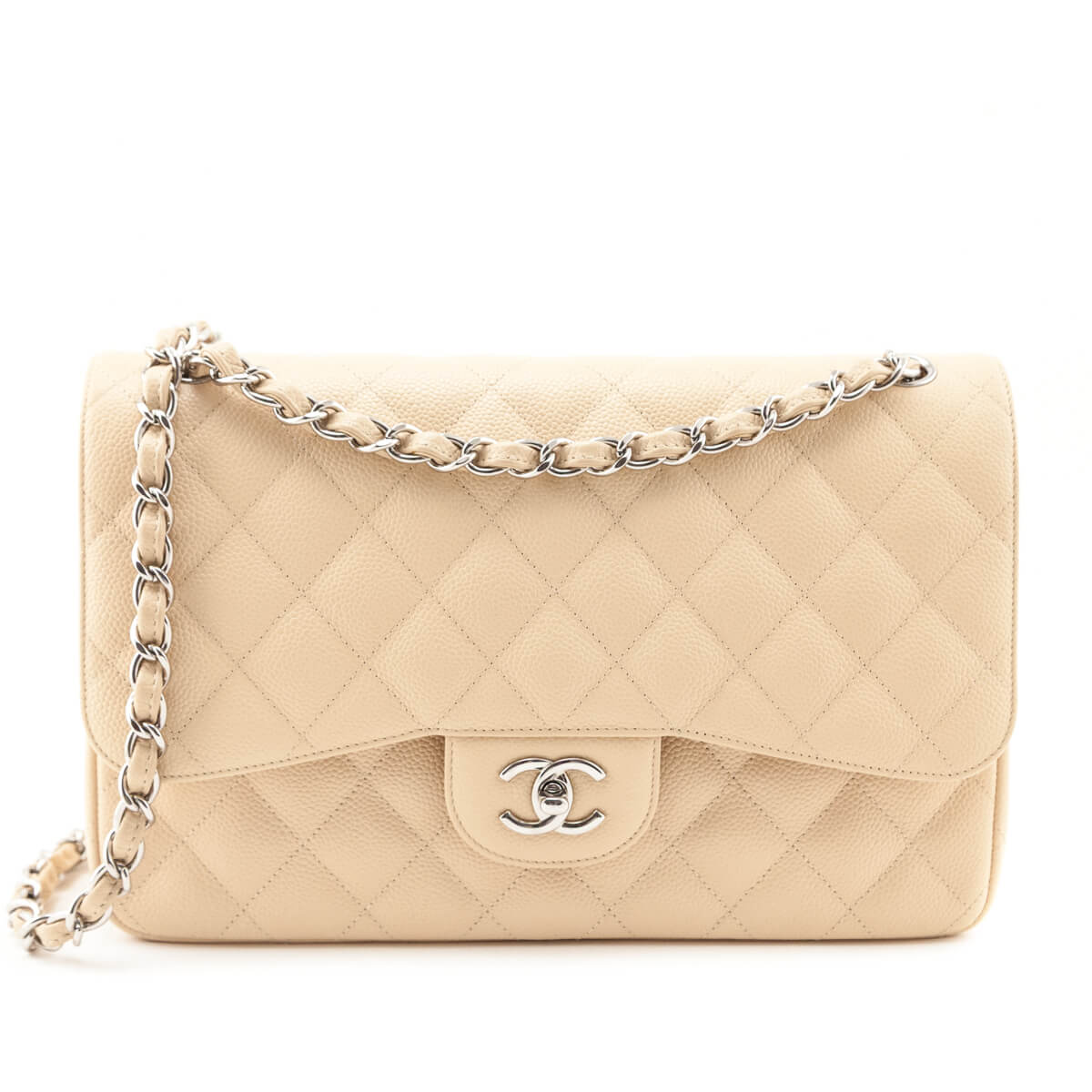 Chanel Beige Caviar Quilted Jumbo Double Flap