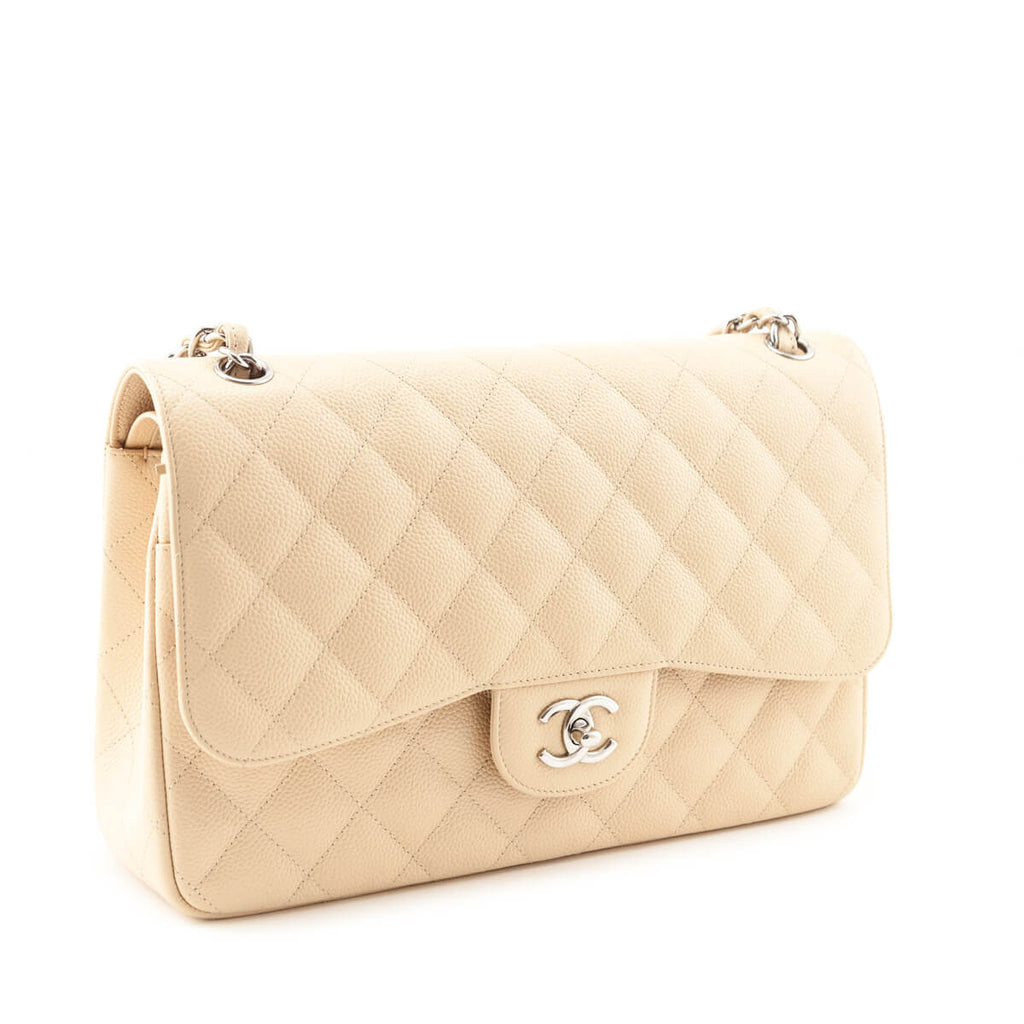 Chanel Beige Caviar Quilted Jumbo Double Flap