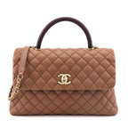 Chanel Beige Caviar & Lizard Quilted Medium Coco Handle Flap Bag