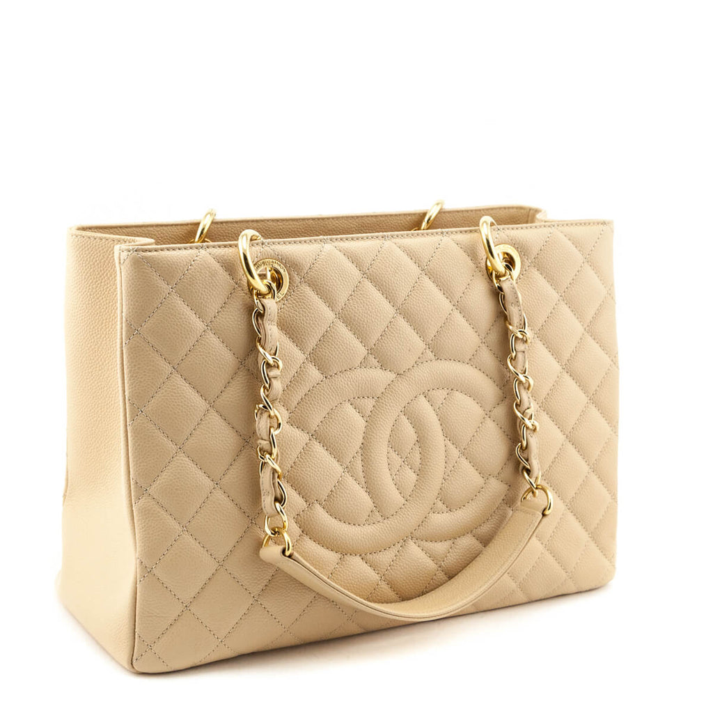 Chanel Beige Clair Quilted Caviar Grand Shopping Tote GHW