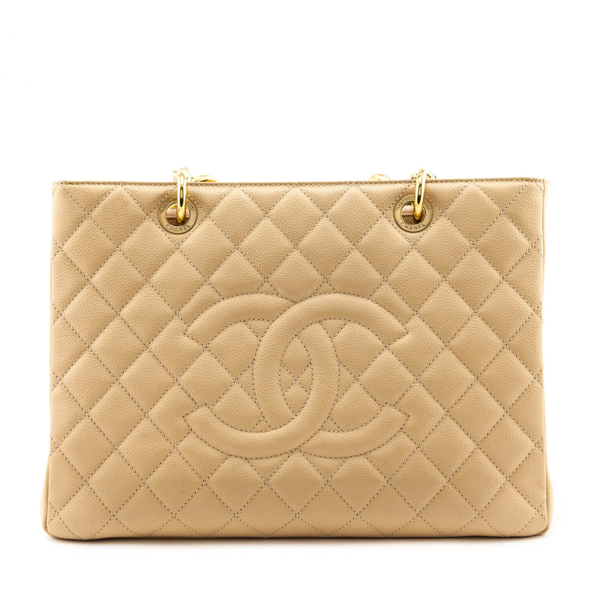 Chanel Beige Clair Quilted Caviar Grand Shopping Tote GHW