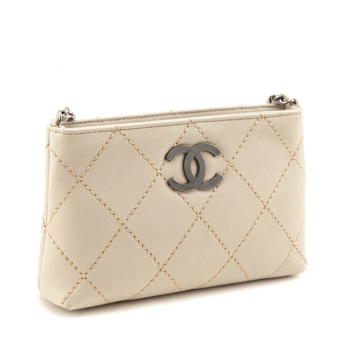 Chanel Beige Lambskin Surpique Stitch Pochette