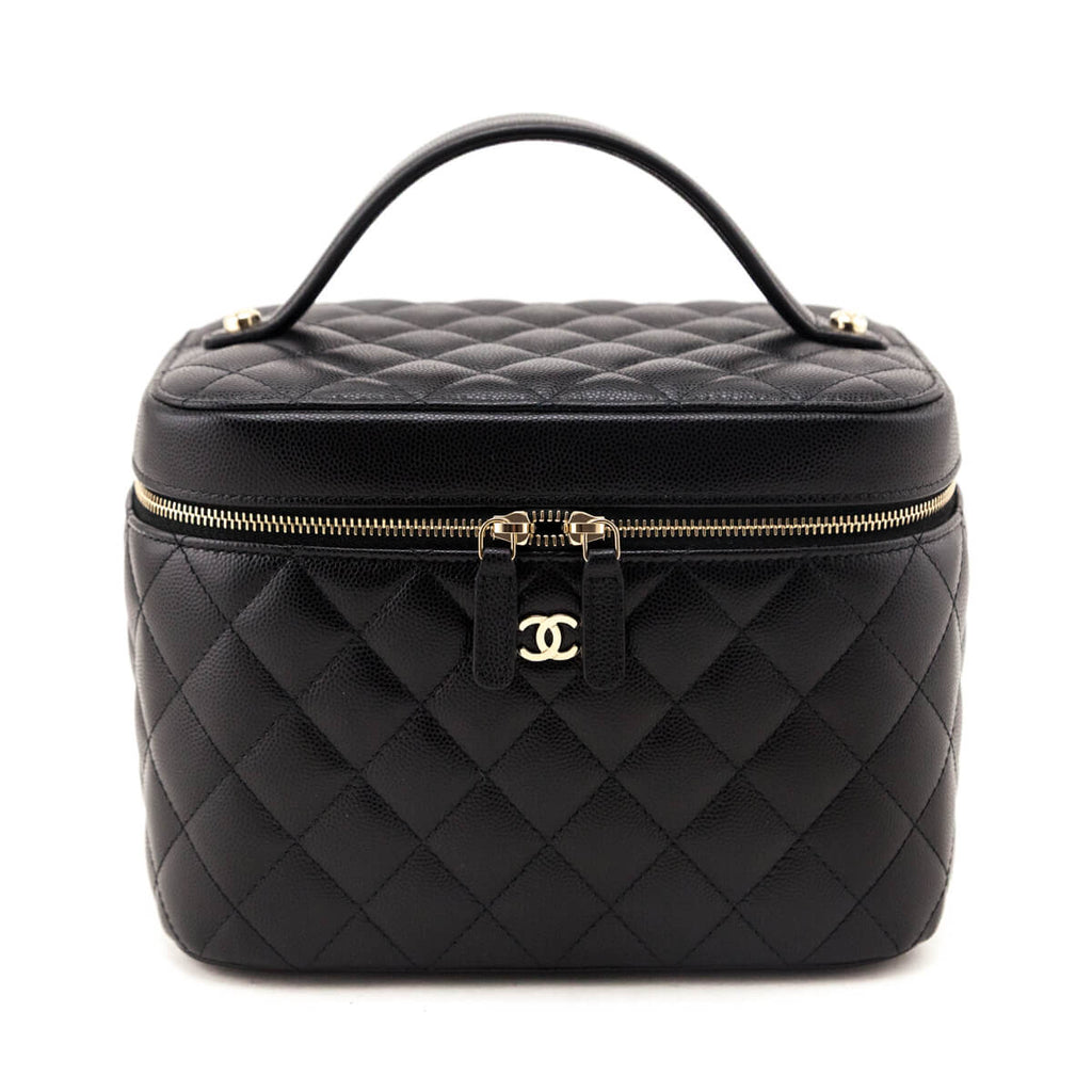 Chanel Black Caviar Quilted Large Vanity Top Handle