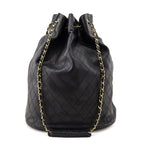 Chanel Black Lambskin Quilted Drawstring Bucket Bag