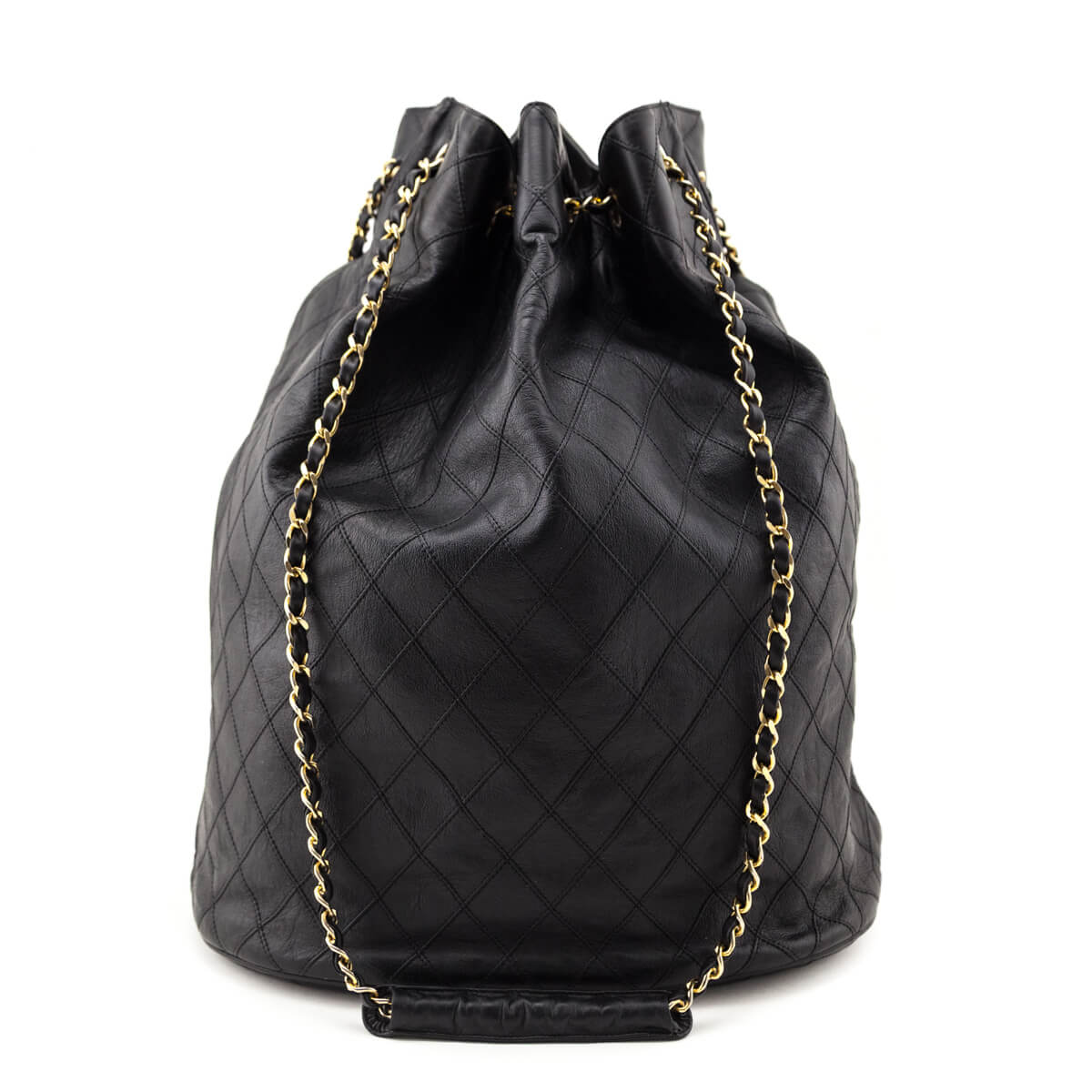 Chanel Black Lambskin Quilted Drawstring Bucket Bag