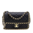 Chanel Black Lambskin Quilted Small Chain Around Flap Bag