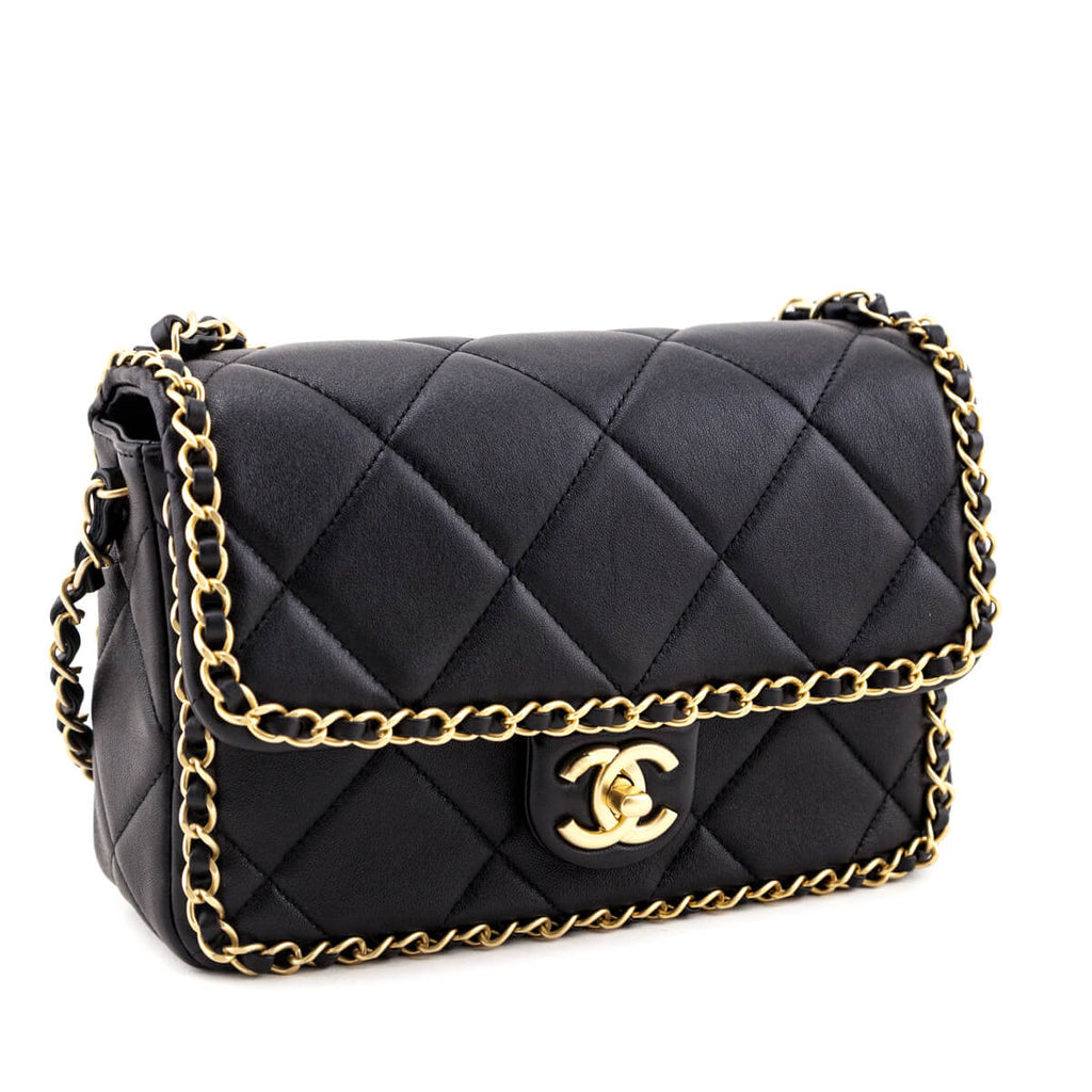 Chanel Black Lambskin Quilted Small Chain Around Flap Bag