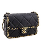 Chanel Black Lambskin Quilted Small Chain Around Flap Bag