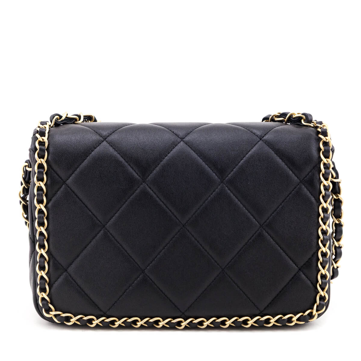 Chanel Black Lambskin Quilted Small Chain Around Flap Bag