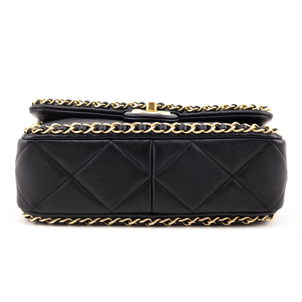 Chanel Black Lambskin Quilted Small Chain Around Flap Bag