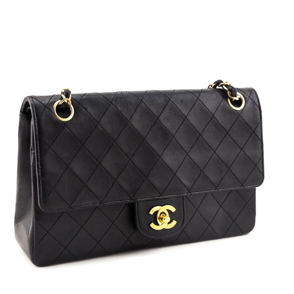 Chanel Black Lambskin Quilted Vintage Small Double Flap Bag