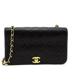 Chanel Black Lambskin Quilted Vintage Small Full Flap Crossbody Bag
