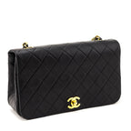Chanel Black Lambskin Quilted Vintage Small Full Flap Crossbody Bag