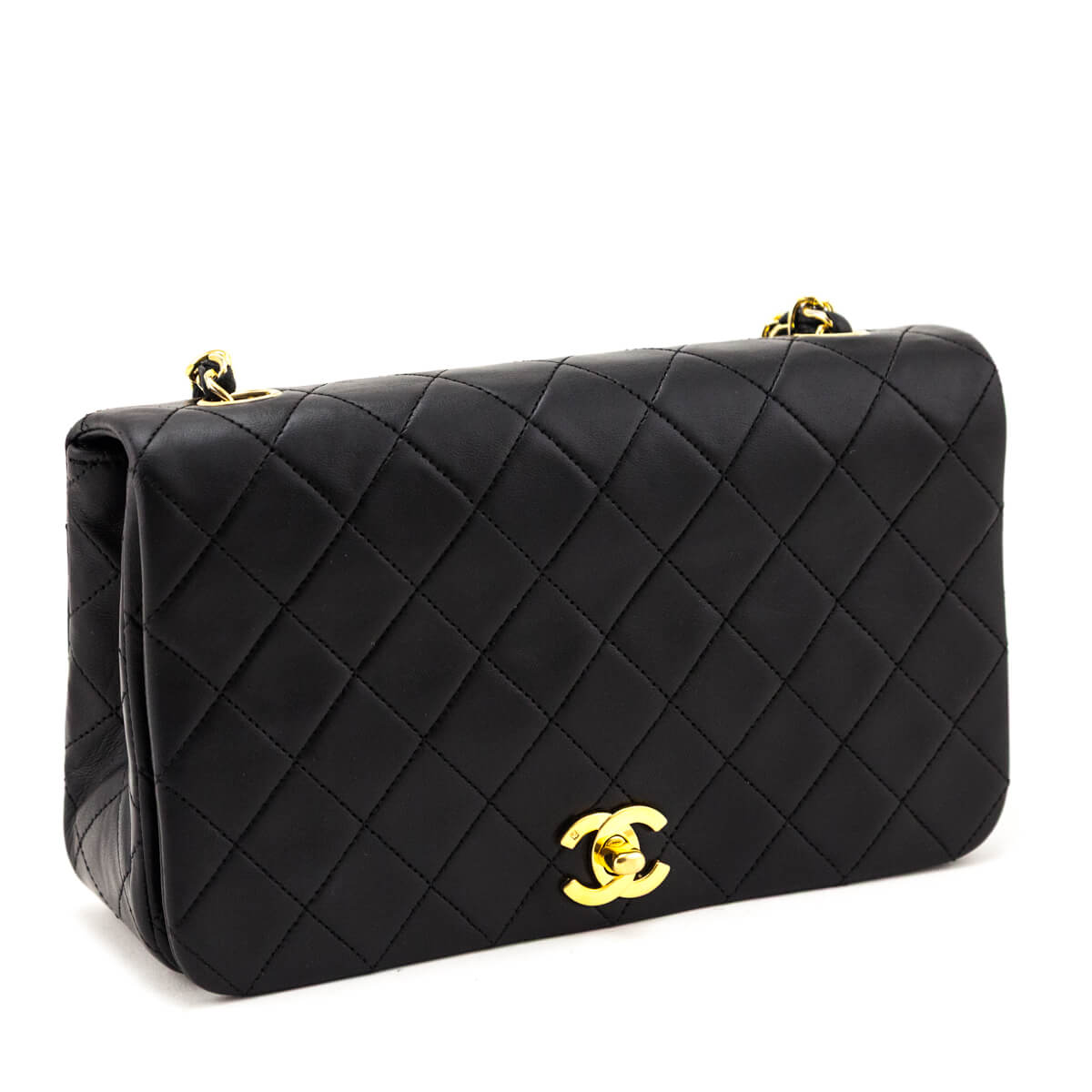 Chanel Black Lambskin Quilted Vintage Small Full Flap Crossbody Bag