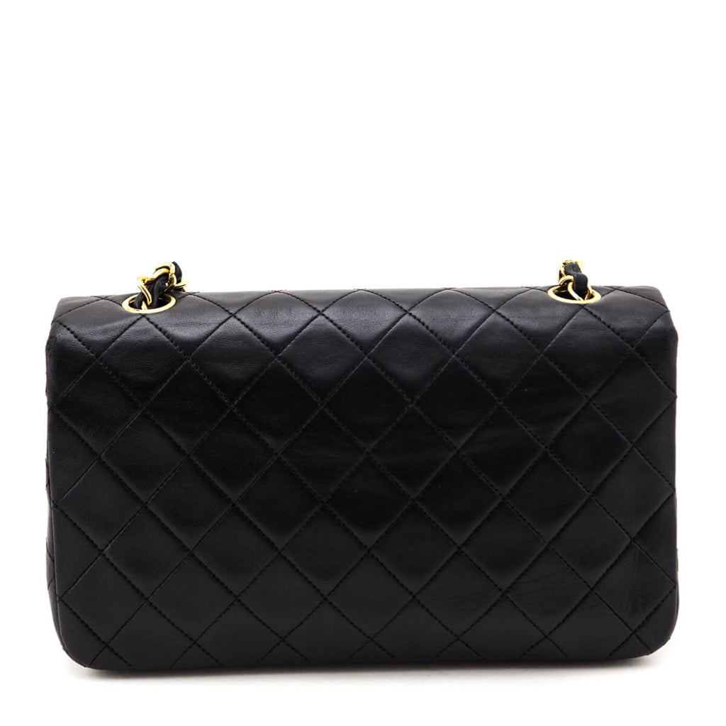 Chanel Black Lambskin Quilted Vintage Small Full Flap Crossbody Bag