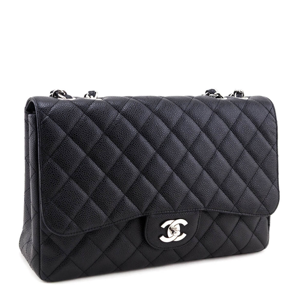 Chanel Black Quilted Caviar Jumbo Classic Single Flap Bag