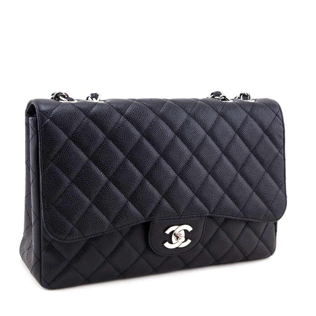 Chanel Black Quilted Caviar Jumbo Classic Single Flap Bag